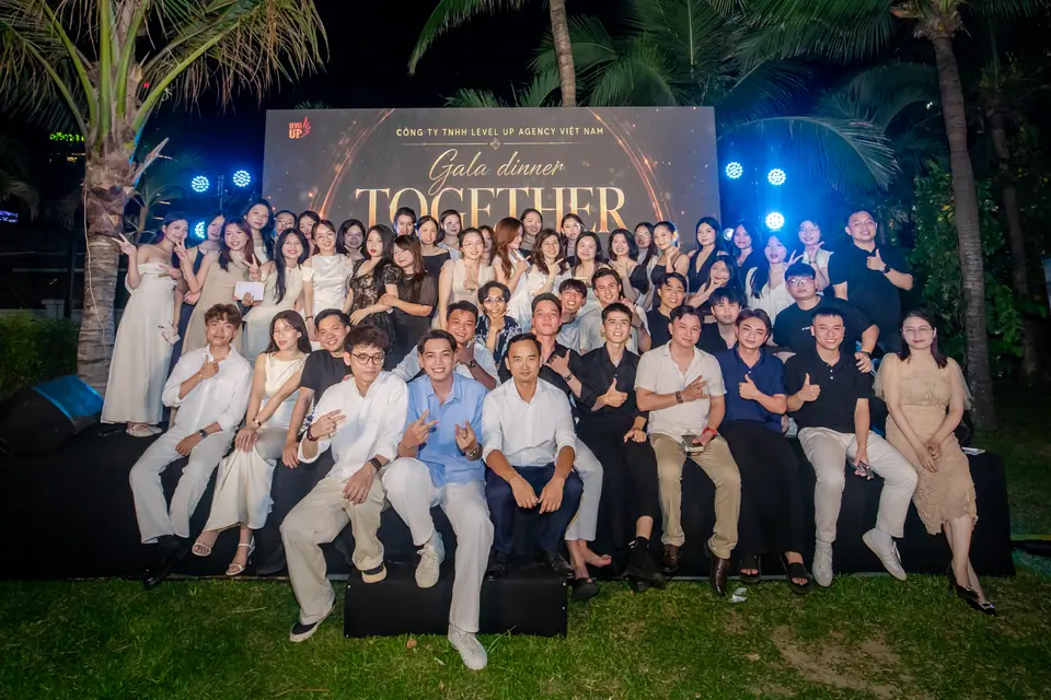 The full LevelUp team on stage at the annual Gala Dinner